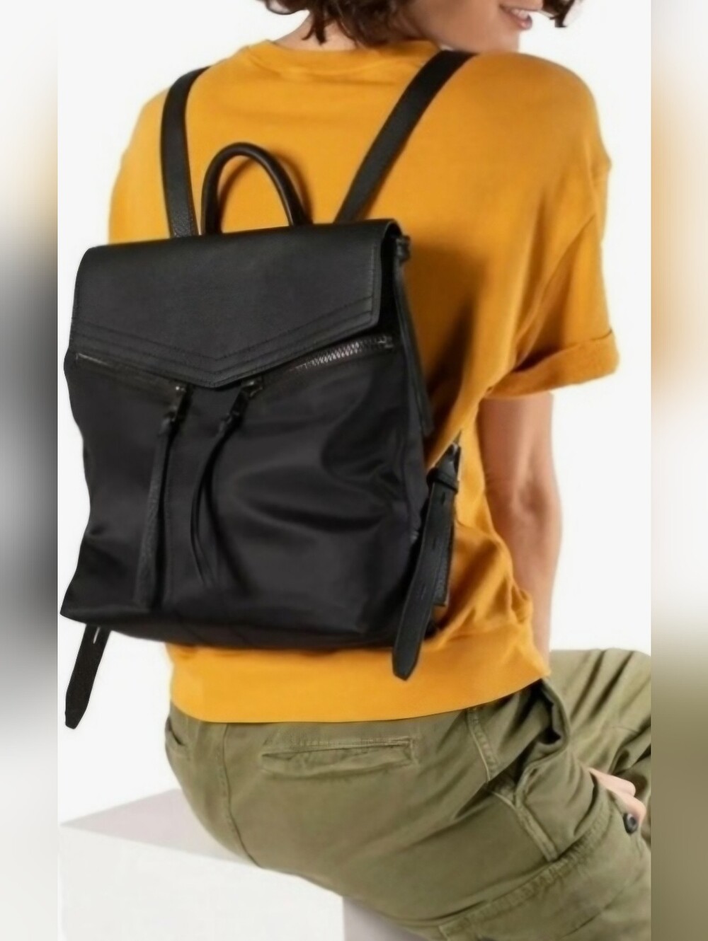 Botkier New York Trigger Mini Backpack Purse Black Nylon Leather Trim NWOT
